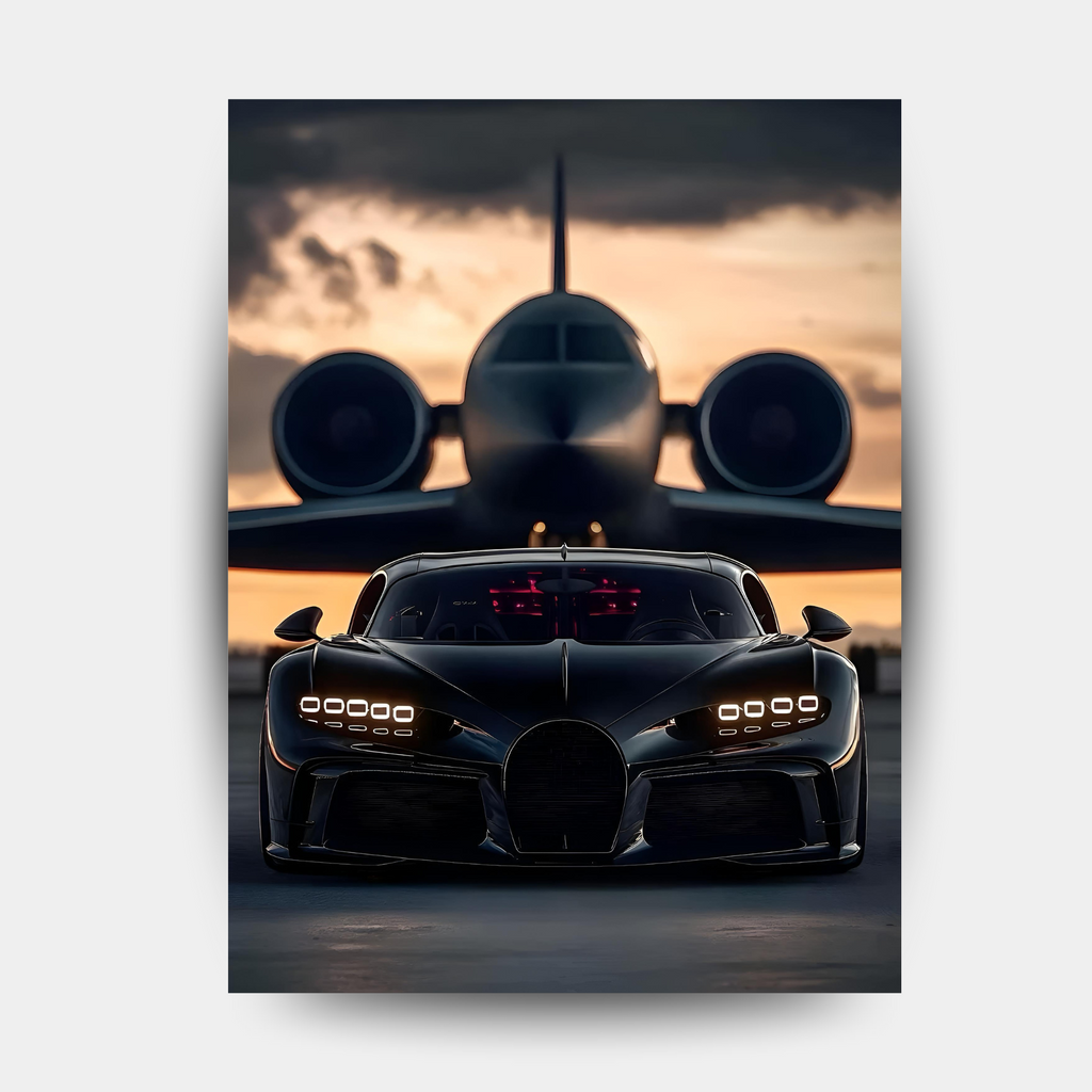 Black Bugatti and Jet -The Dark Pursuit - Fixorashop.in