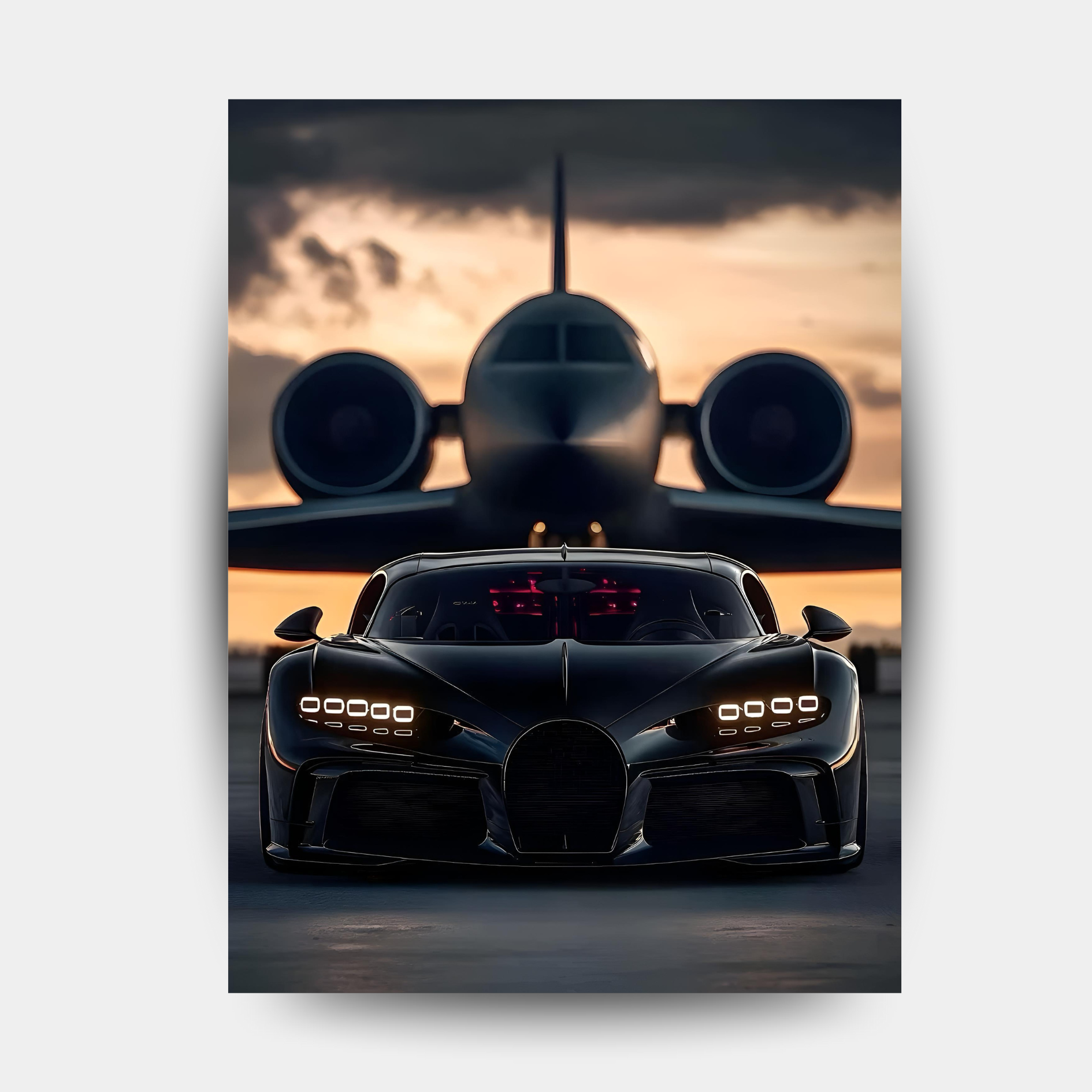 Black Bugatti and Jet -The Dark Pursuit - Fixorashop.in