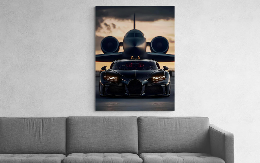 Black Bugatti and Jet -The Dark Pursuit - Fixorashop.in